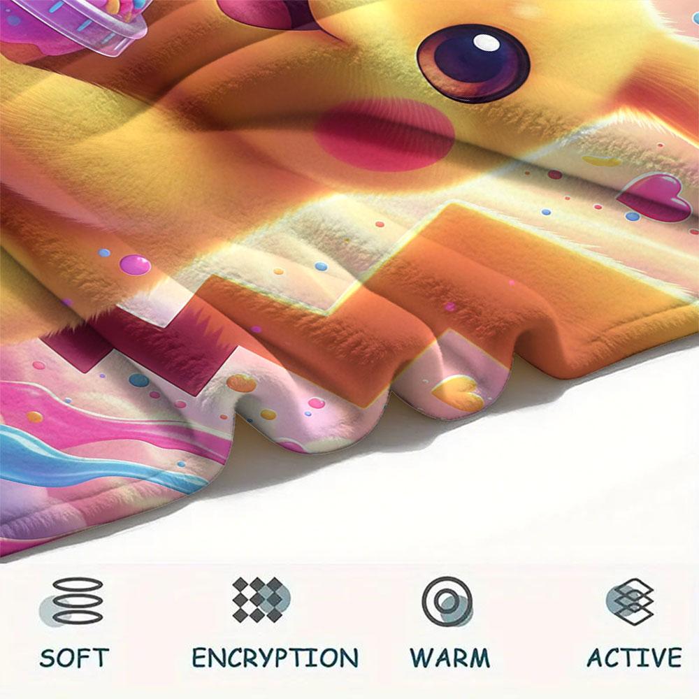 1Pc Pokemon drinks Print Flannel Blanket, High quality Comfortable for All Seasons, Home Decor, Warmth and Comfort, Perfect for Christmas Gifts
