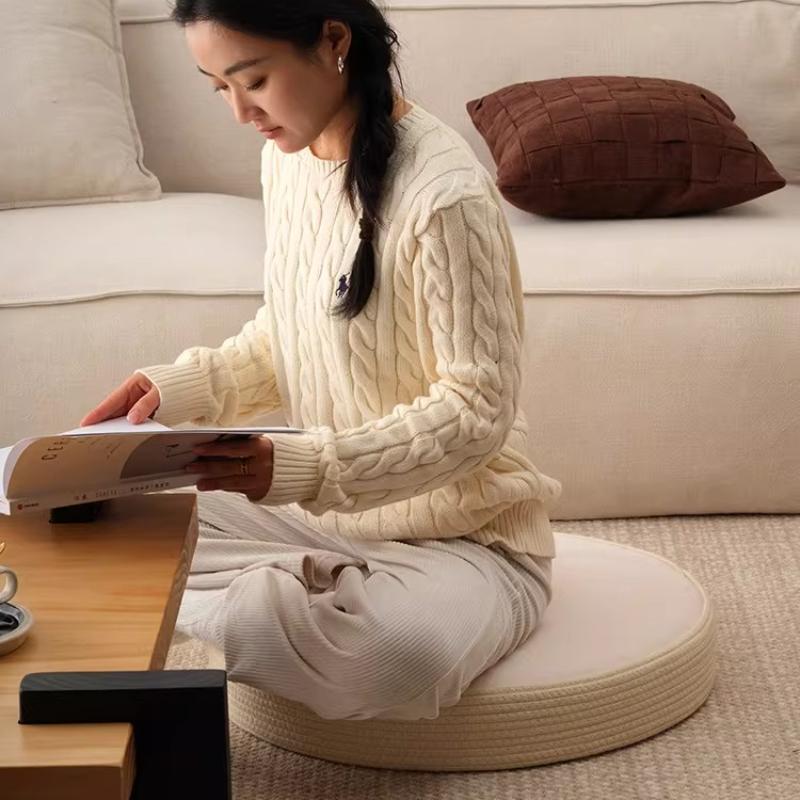 Round Thick Floor Cushion, Memory Foam Tatami & Meditation Pillow for Bay Window Seating,Portable Decorative Pad for Living Room
