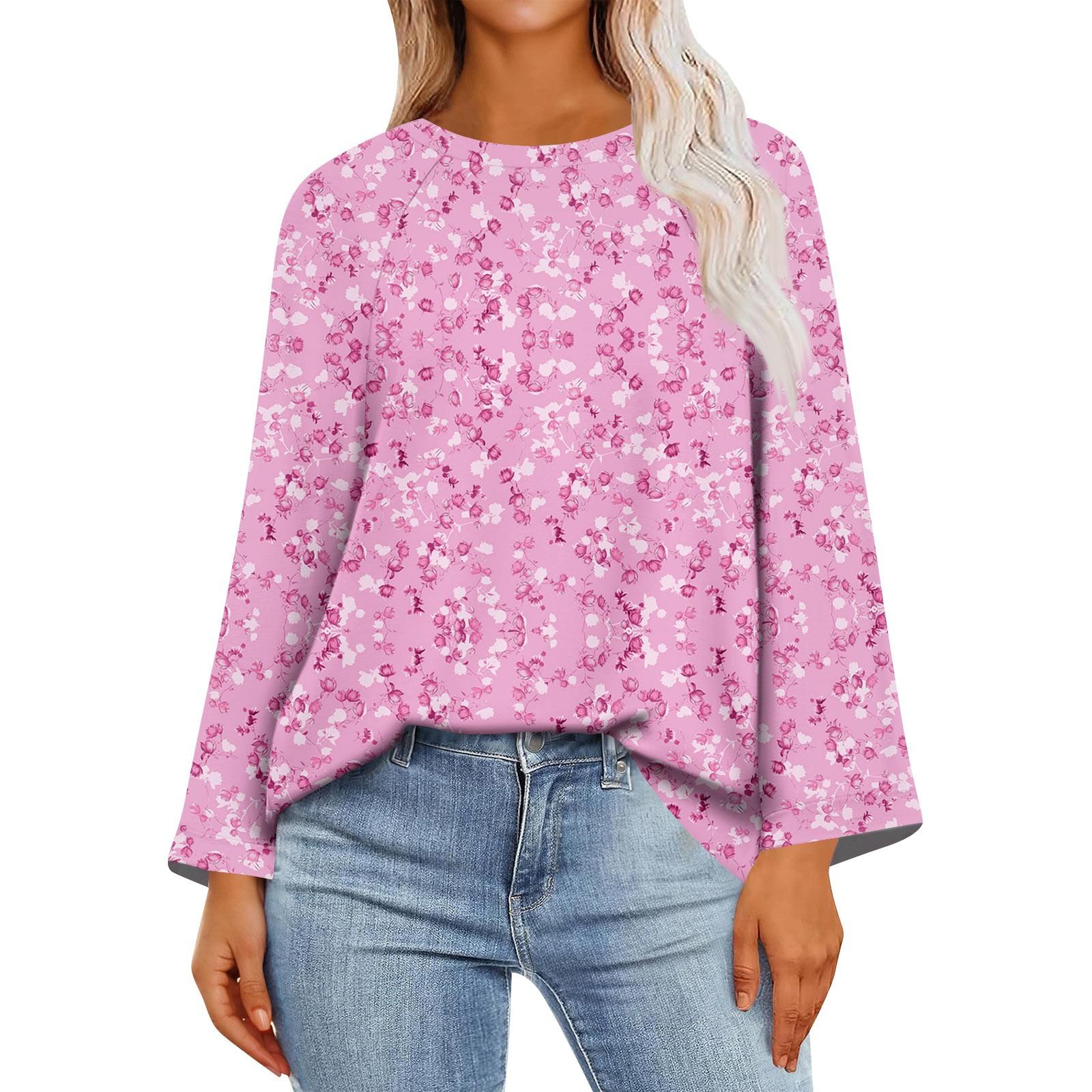 

Женские рубашки с длинным рукавом, графические футболки, повседневные базовые топы, пуловеры S розовый