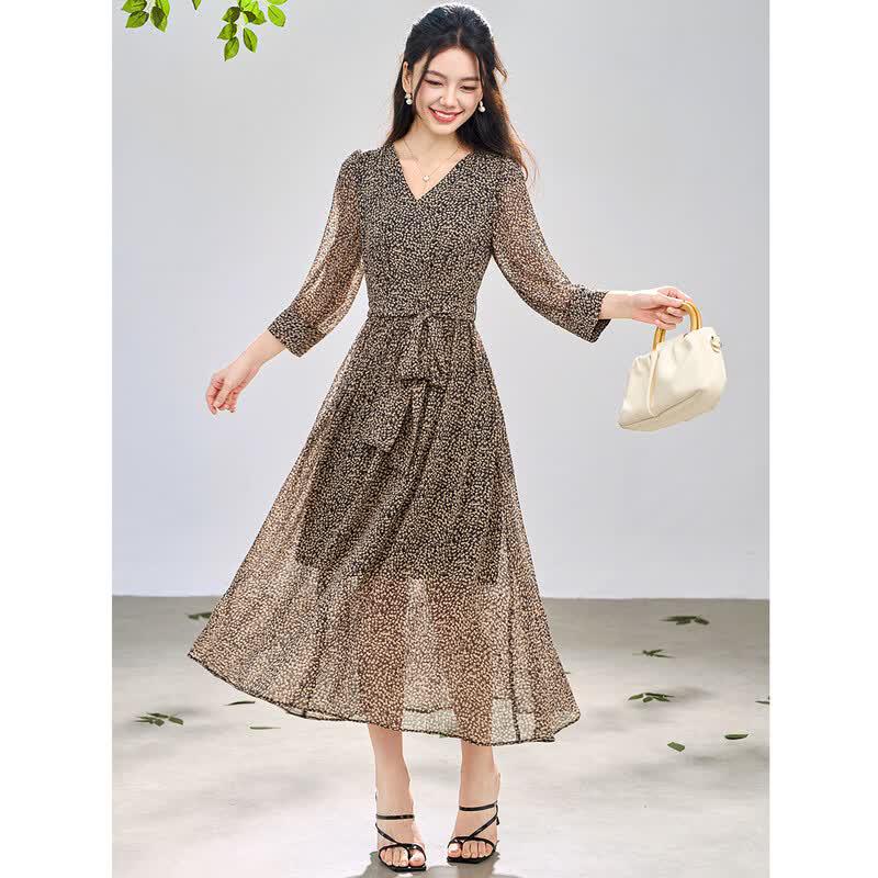 Mei Lanni French Romantic Floral V-Neck A-Line Dress L