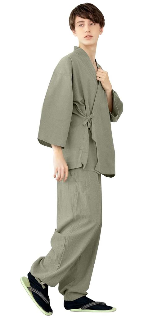 Summer Tsumugi Willow Size [Kyoetsu] Samue, Washable, Style, Fabric, Cotton, 14, Men's (M, Grass)