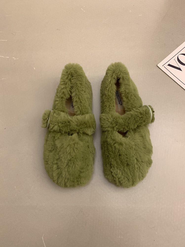 2025 Autumn and Winter New Mink Hair Shoes Women's Casual Wear with Soft Soles Mary Jane Doudou Shoes Cotton Shoes