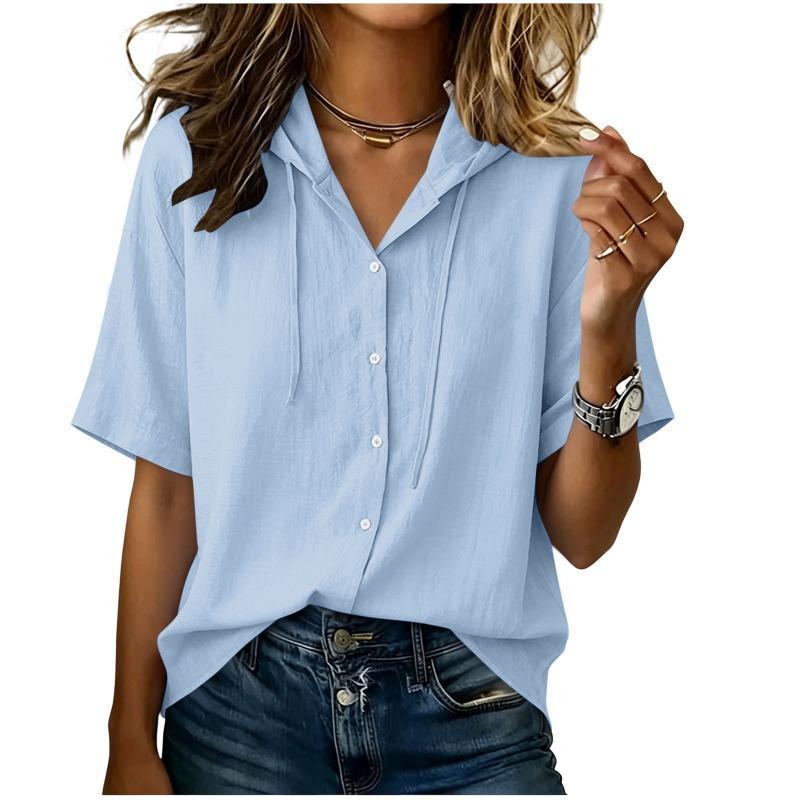 BITCED Women's Fashion Casual Solid Color Print Short Sleeve Blouses & Shirts