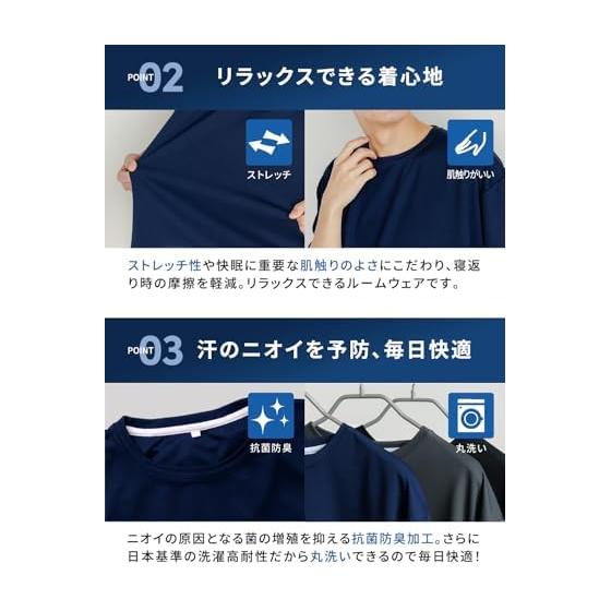 [HAVEON] Pajamas, Men's Room Wear, Top and Bottom Set, Summer, Short Sleeves, Half Pants, Dry Mesh, Absorbent, Quick Drying, Cool To the Touch,