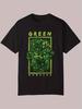Black Graphic T-shirt - Green Monster & Bold Text Print