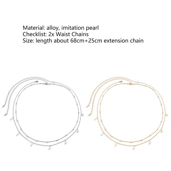 2Pcs Double Layers Thin Versatile Belly Chains Women Adjustable Faux Pearls Waist Chains Jewelry