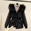 Women's Fall and Winter Long Parker Coat Loose Warm Large Size Warm Anti-jacket Hair Collar Hooded Jacket