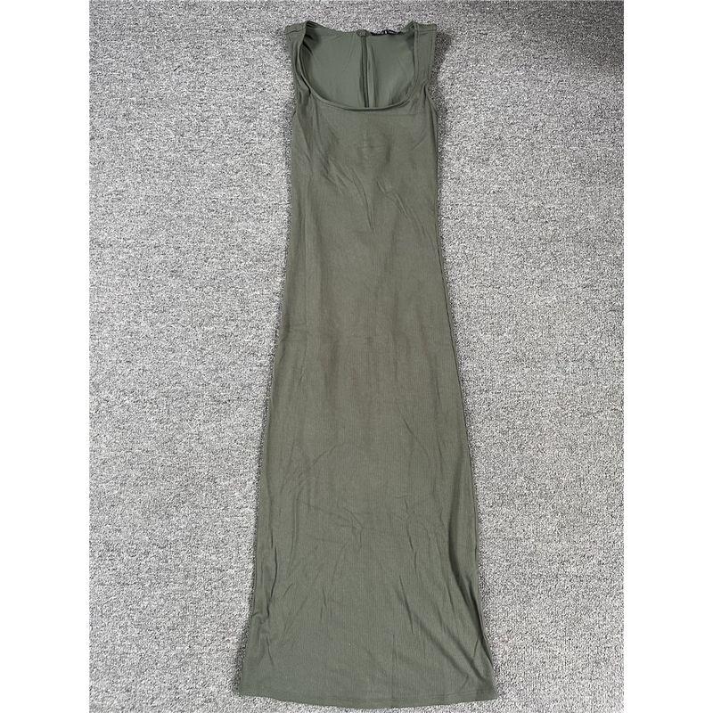

Australia Original Order Leftover Stock Knitting Silm Sexy Highlight Figure Women s Summer Square Collar Sleeveless Long Dress Army Green XL