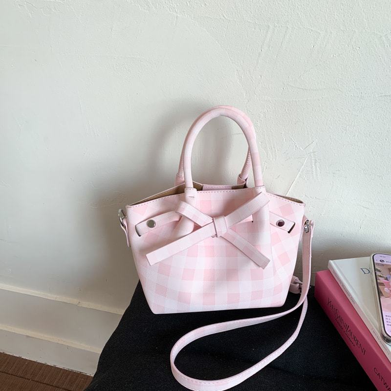 Plaid bag new fashionable versatile portable bucket bag women's high-end niche shoulder messenger bag