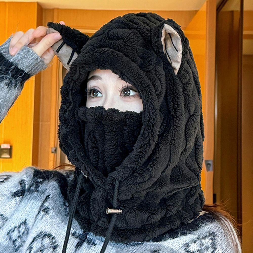 Windproof Winter Warm Hat Plush Mask Hat Scarf Set Casual Ear Protection Hat  Outdoor