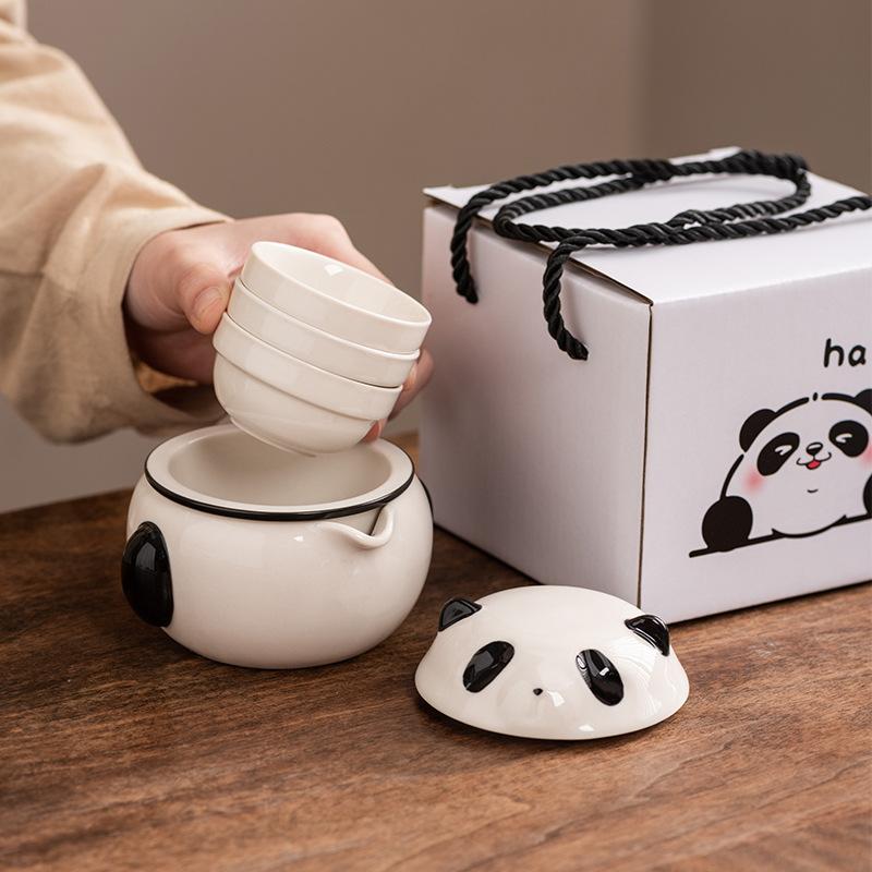 Light luxury panda tea set merchandise Kung Fu tea set Kuaike one pot three cups high-end company gift box business gifts