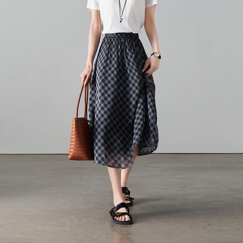 SOFSIL Women s 2026 Summer Retro Plaid A-Line Midi Skirt L
