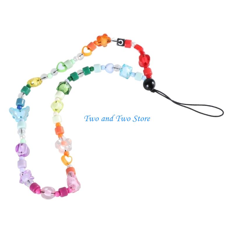 HX6F Colorful Beaded Phone Strap Charm Beaded Phone Lanyard Wrist Strap for Girls CN