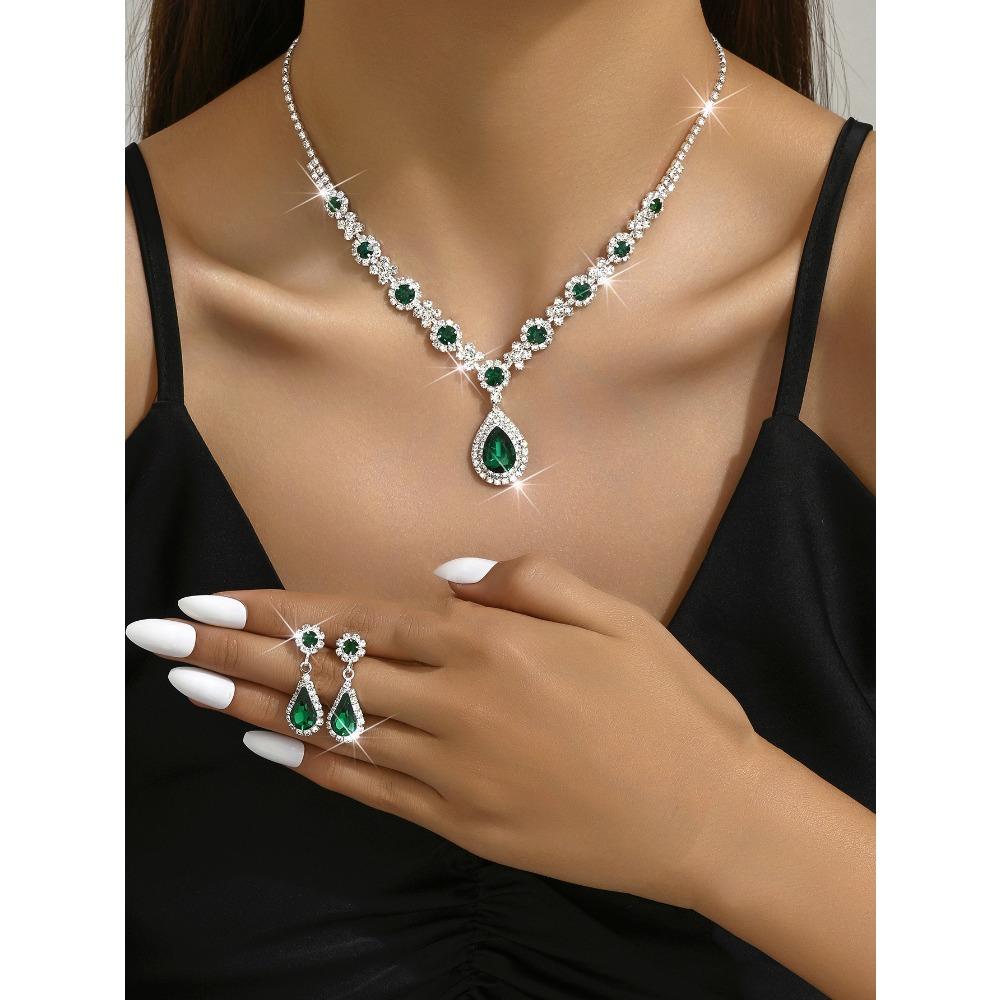 Jewelry High-end Crystal Gem Ladies Water Drop Necklace Earrings Bracelet Ring