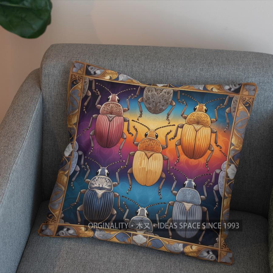 2D Colorful Beetle Pattern Digital Print Pillow Cover Pattern Cushion Cover Suitable For Sofa Bedroom Car Pillow Cover