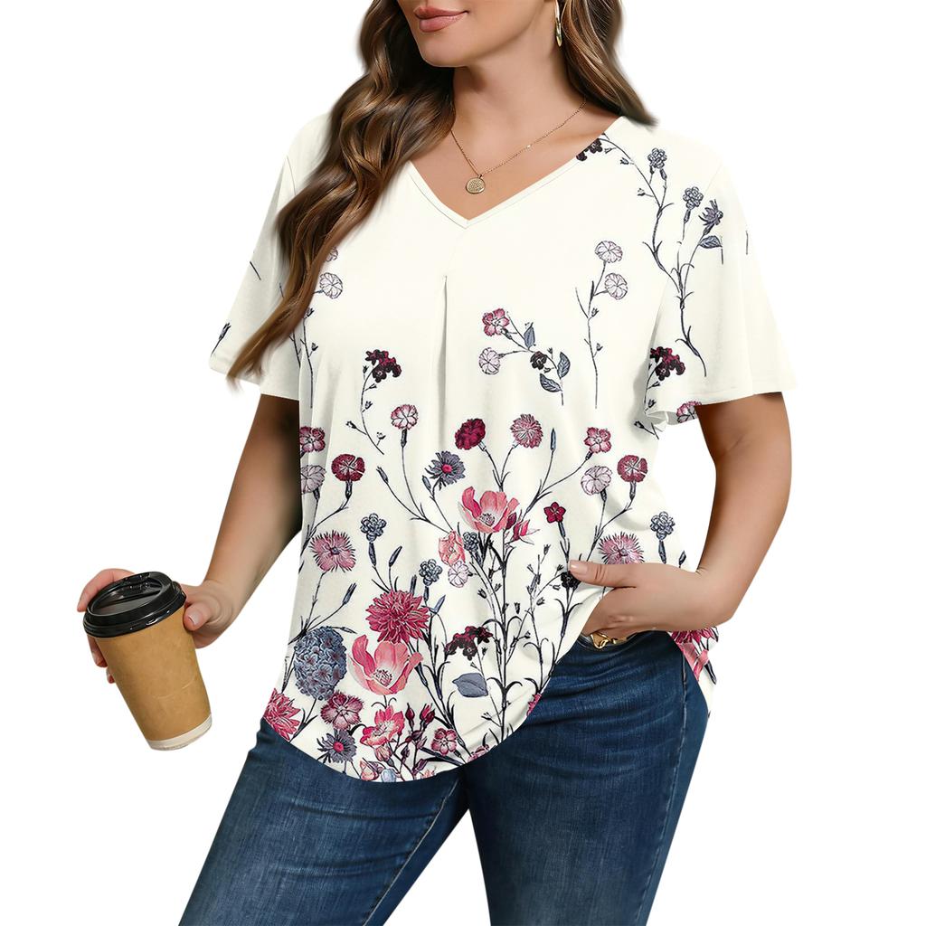 Blusa Casual de Moda para Mujer Talla Grande, de Corte Holgado, Manga Corta, Elegante Cuello en V, para el Trabajo
