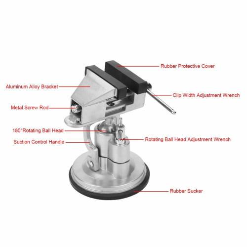 Asixx Rotating Clamp Vise, 360 Rotating Table Vise, Aluminum, Work Tool, Fixed, Silver