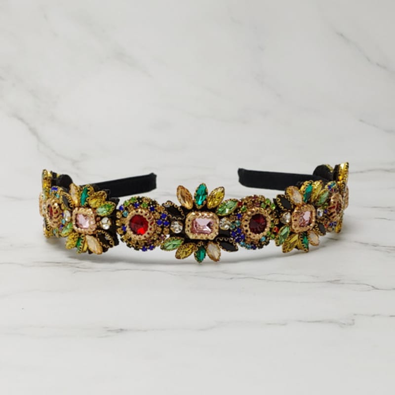 LALA Jeweled Flower Hairband - Black