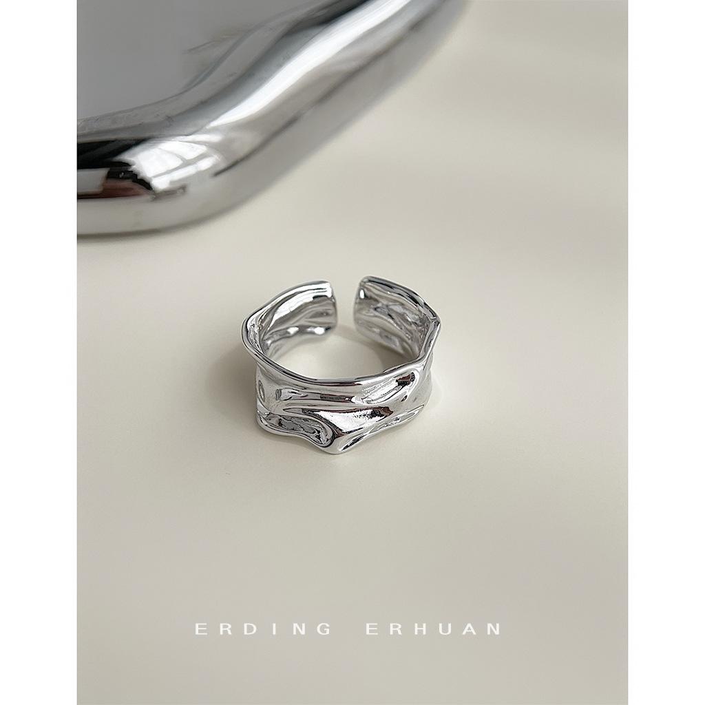 Mobius Electroplated Real White Gold Opening Adjustable Cold Wind Metal Liquid Ring Index Finger Ring