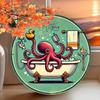 Vintage Tin Wall Decor Circular Ocean Octopus Bath Art