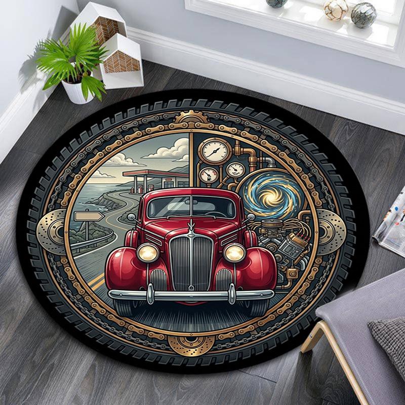Steampunk Road Trip Round Area Rug Under Office Chairs Bedroom Living Room Home Decor