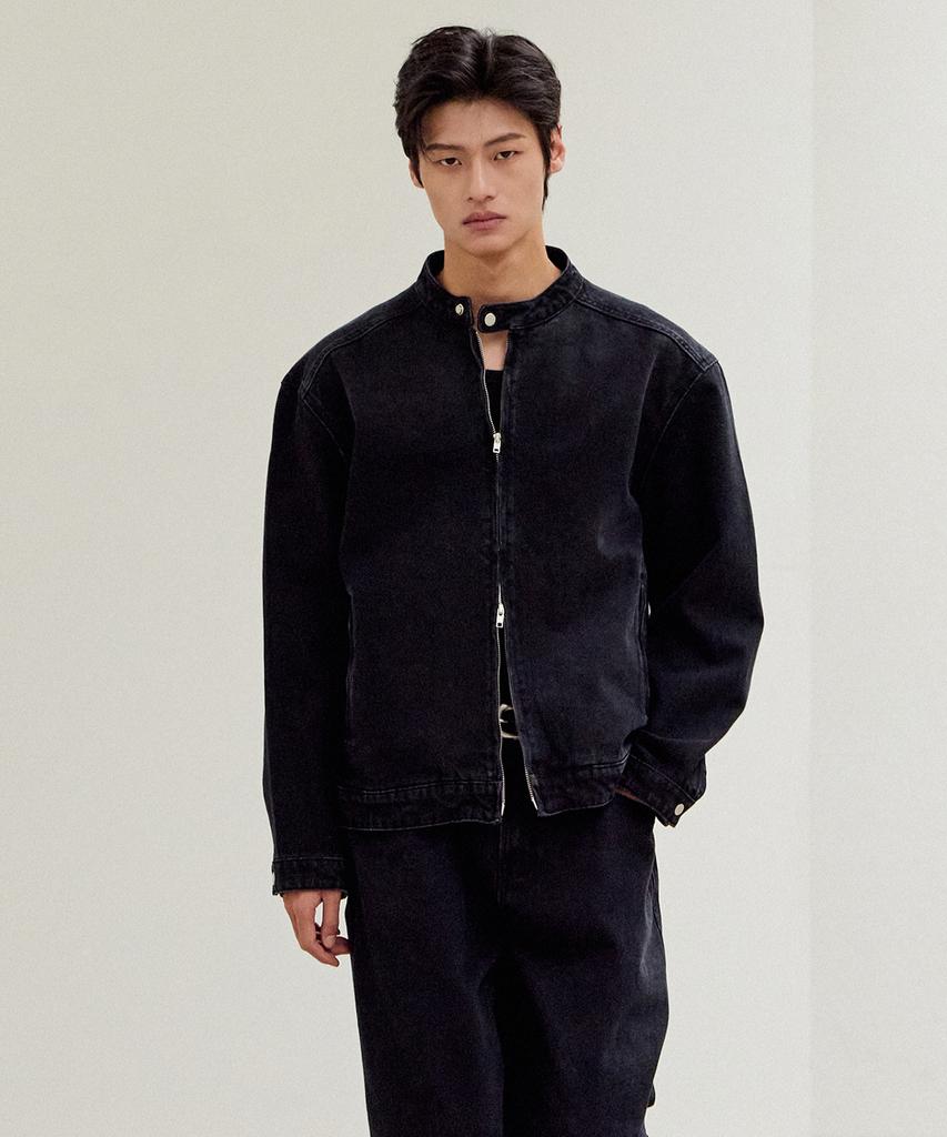 Mood Inside Line Washed Biker Denim Jacket Black