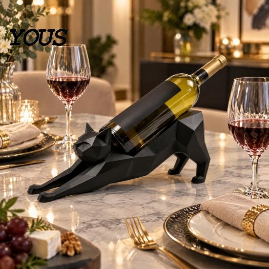 Cat Lover Decor 3D Printed Wine Bottle Holder, Minimalist Geometric Shaped Stable Support Rack for Home Bar Counter, Gift Lovers Decorative