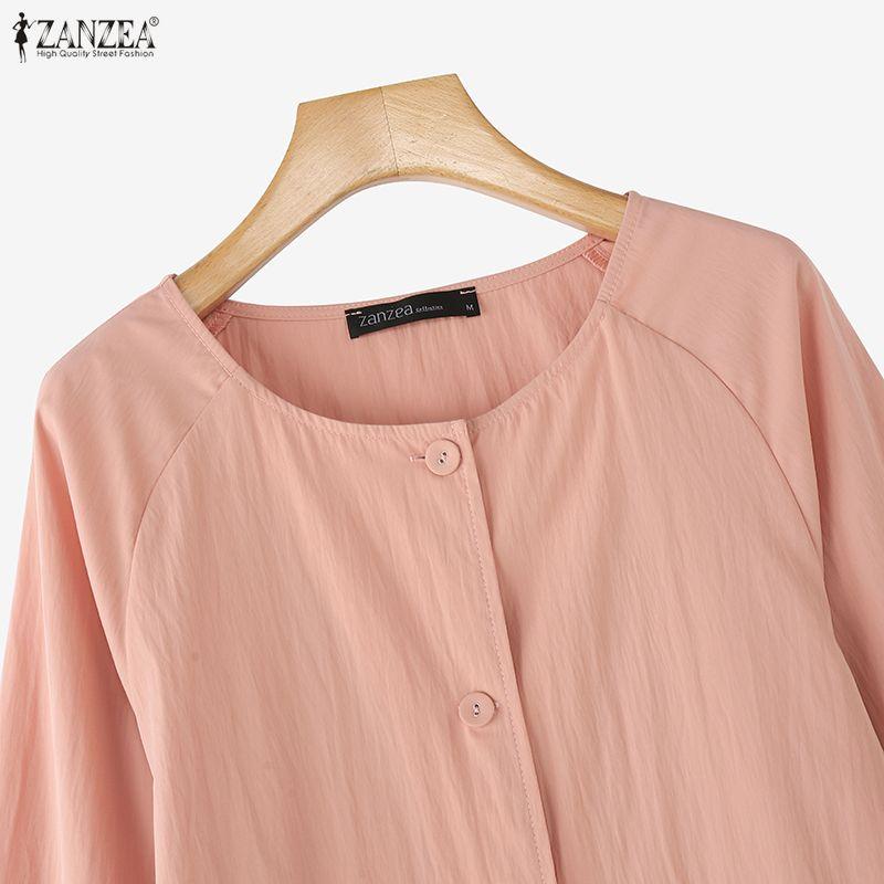 ZANZEA Women Casual Round Neck Solid Color Long Sleeve Blouse