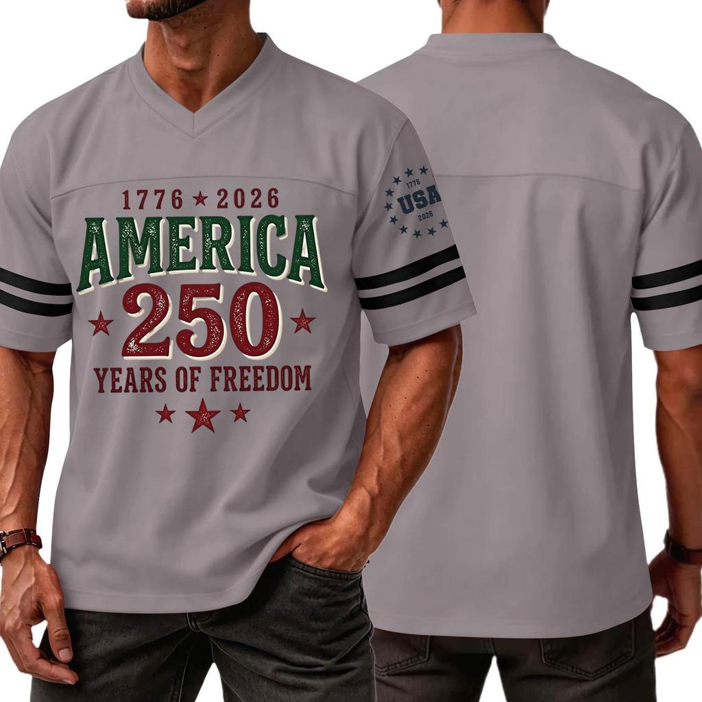 Casual V Neck Short Sleeve Sports T Shirt America 250 Years of Freedom Independence Day Graphic Tee 1776 To 2026 Commemorative Top