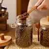 Glass Jar Grains Coffee Bean Tealeaf Storage Containers with Wood Spoon Lid Clear Spice Jar Bottle Kitchen Organizer