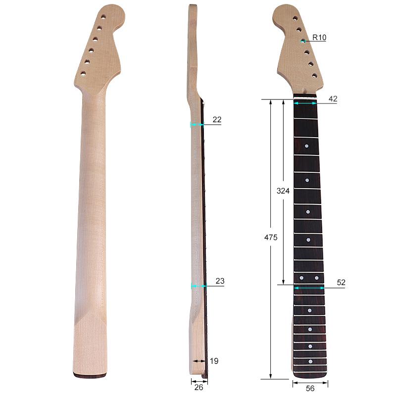 Linkshändiger ST E-Gitarrenhals mit Palisandergriffbrett, 22 Bünden, Ahorn Mattlackiert - DIY-Zubehör