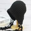 Winter Handmade Fashion Flow Speed Ball Wool Cap Thickened Warm Baotou Cap Women's Ear Protectors Straps Knitted Hat Tide