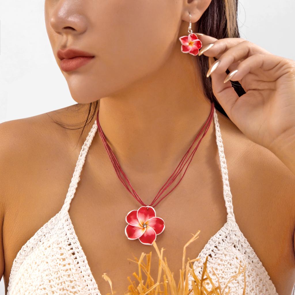 Fashion Elegant Big Flower Jewelry Set for Women White Pink Purple Blue Resin Flowers Necklace Earring Girls Beach Party Jewelry