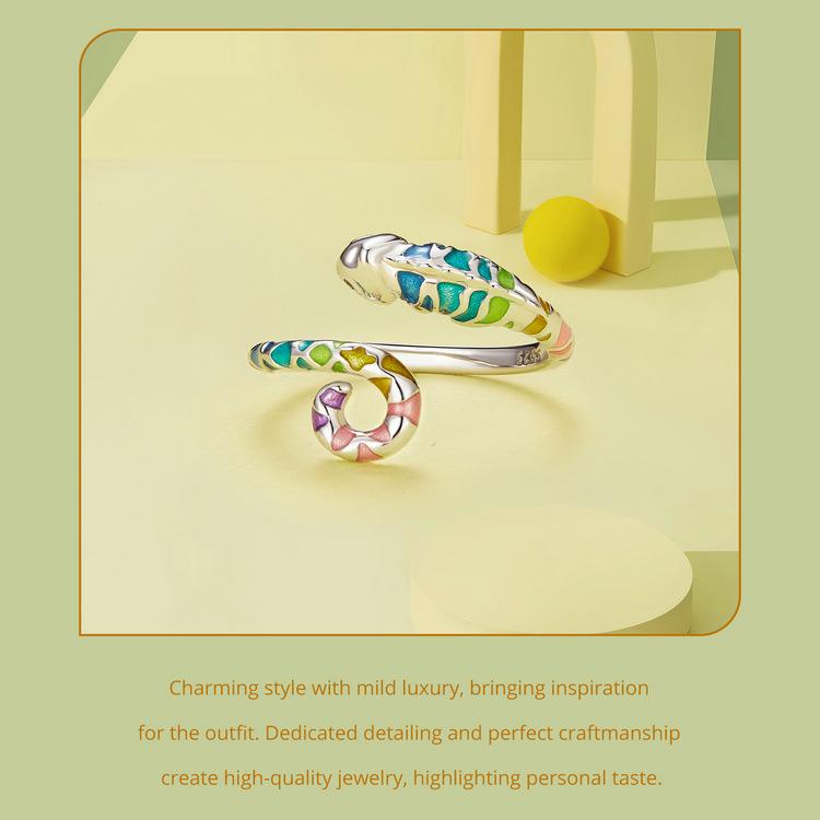 Aifle Sterling Silver Chameleon Adjustable Open Ring for Women