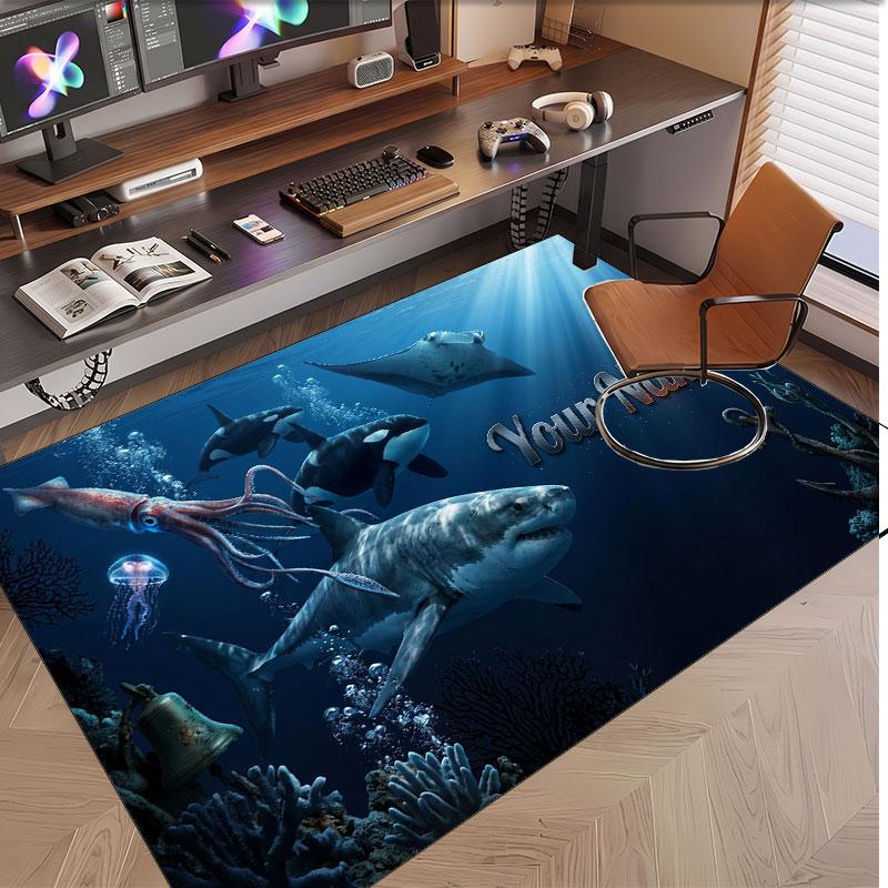 Fish Ocean Theme Soft Crystal Velvet Rug Custom Name & Text Print Non Slip Floor Rug for Bedroom Living Room