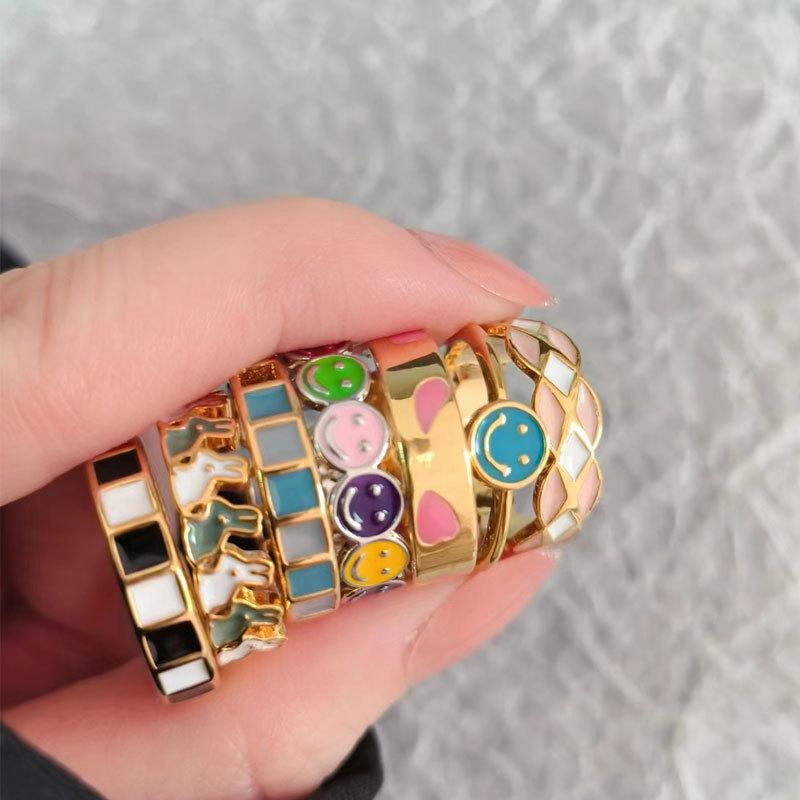 Aukštos kokybės spalvingas emalio širdelės atviro žiedo dizainas, paprastas ir dosnus skonis, moteriškas nišinis, aukštos prabangos emalio mados tendencijų žiedas, papuošalas