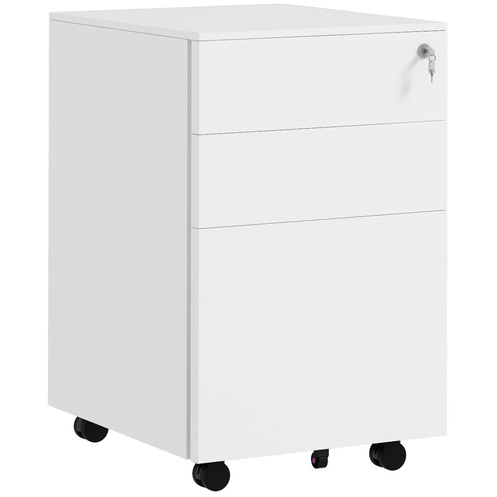 3-Drawer Vertical Filing Cabinet with Pencil Tray, Lock and 5 Wheels, Steel Mobile File Cabinet, for A4, Legal and Letter Size, Pre-Assembled Body