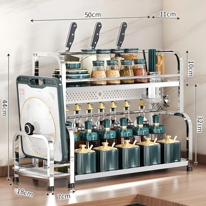 Kitchen Stainless Steel Storage Shelf Spice Seasoning Storage Rack Chopsticks Knife Holder Bar Organizer Home Kitchen Supplies