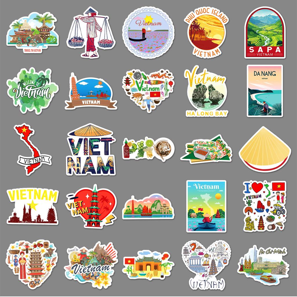 50 Vietnamese Graffiti Stickers Personalized Outdoor Travel Vietnam Decorative Water Cup Suitcase DIY Stickers