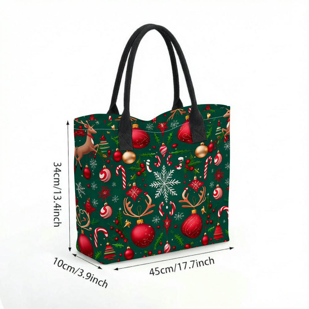 Christmas Printed Tote Bag Reusable Festive Handbag Large Capacity Grocery Bag for Holiday