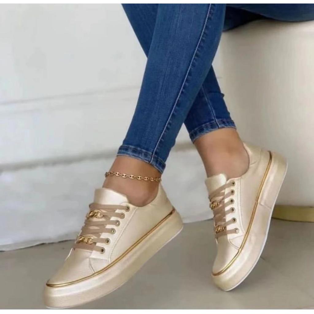 European and American platform chain sports style low-top single shoes women's leather front lace-up foot shoes ebay