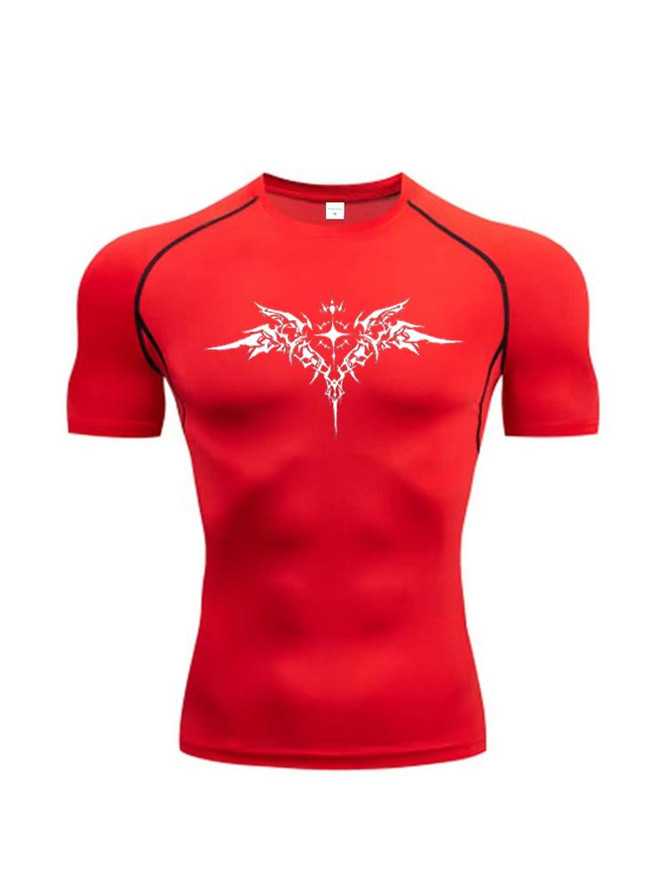 Men Tight Fitting T-shirt for Fitness Running Sportser Fitness Stretch Sweat Absorbing Fast Drying Summer Jogging Sweat Absorbing Tight Fit Top