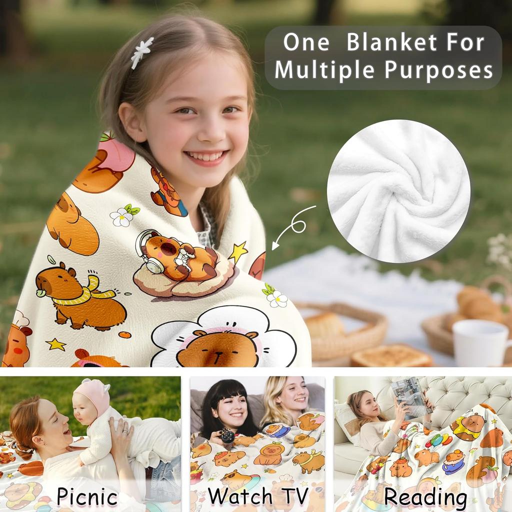 Capybara Blanket Gifts Warm Flannel Capybaras Throw Blanket Bedding Decor for Capybara Lovers Kids Girls Women Adults 50"x40"