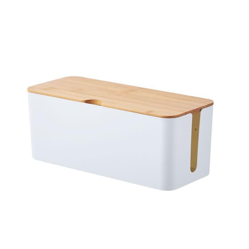 Caja de Gestión de Cables de Bambú para Organización de Cables y Cordones de Alimentación