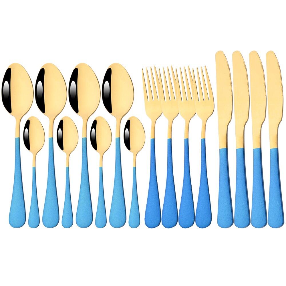 16Pcs Multicolor Dinnerware Set Stainless Steel Silverware Knife Fork Spoon Cutlery Mirror Flatware Kitchen Dinner Tableware Set