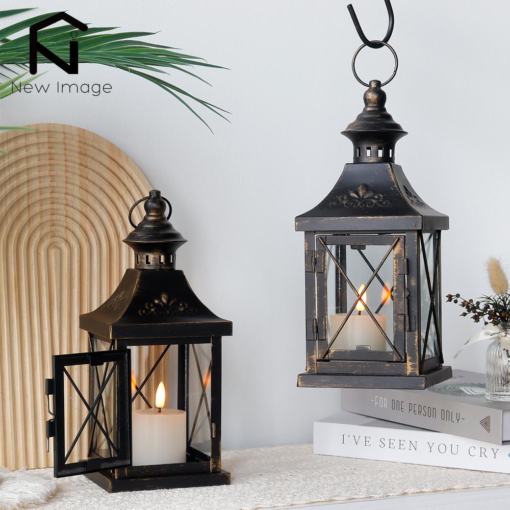Small Metal Candle Holder Black Retro Candle Lanterns Hanging Lantern for Bedroom Living Room Garden Patio Parties Home Decor