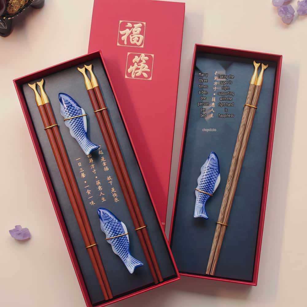 Engraved Logo Chopstick Rest Gift Set with Engraving & Hot Stamping for Corporate Souvenirs