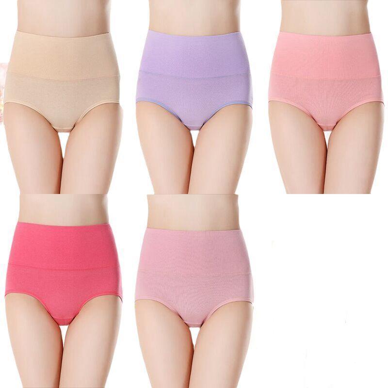 5PCS/Set Women's High Waist Cotton Panties Briefs Soft Breathable Comfy Underwear Plus Size M-XXXXL