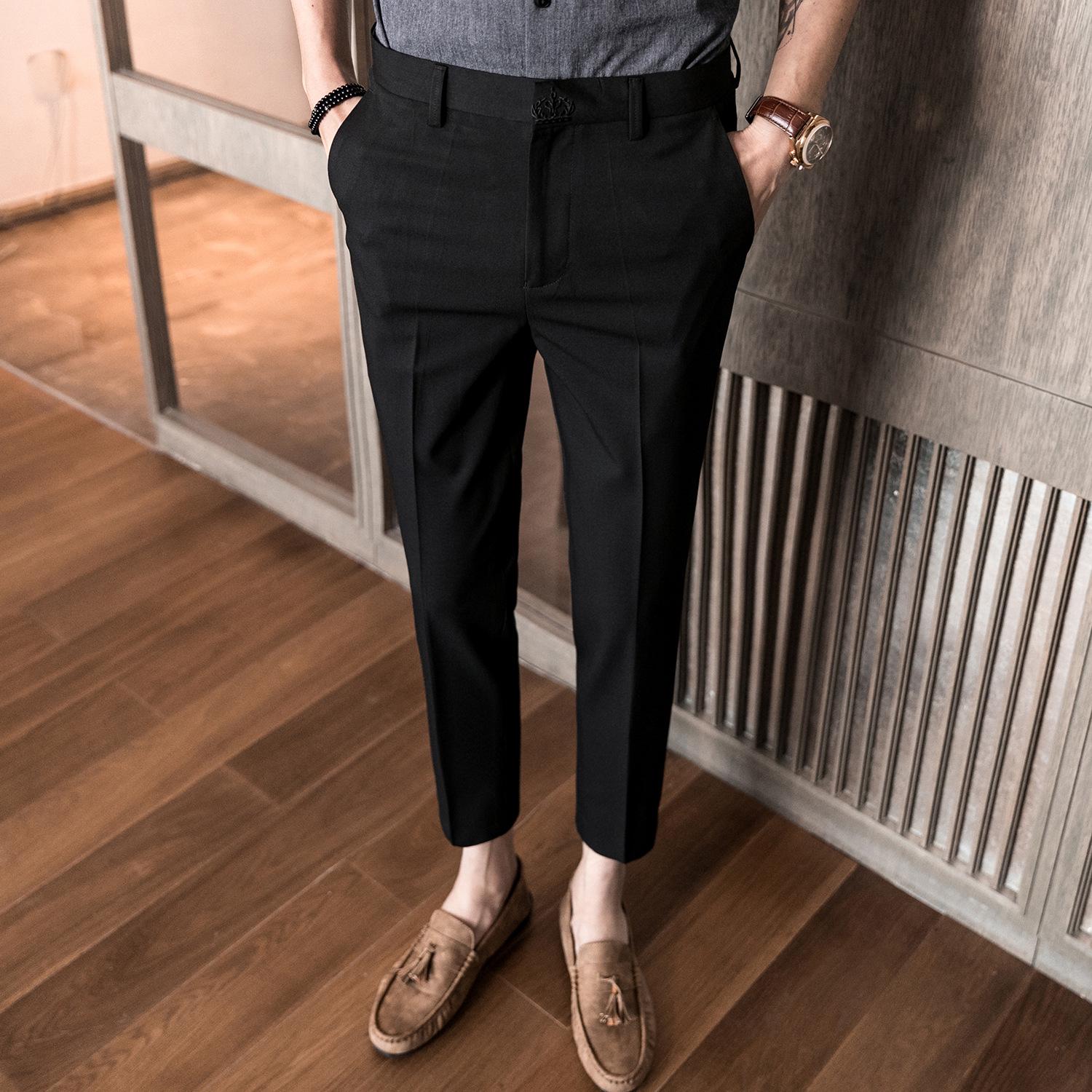 

2018 Korean Slim Fit 9-Point Men s Embroidered Casual Pants, 3 Colors, Spring/Summer Collection, K685 36 чёрный