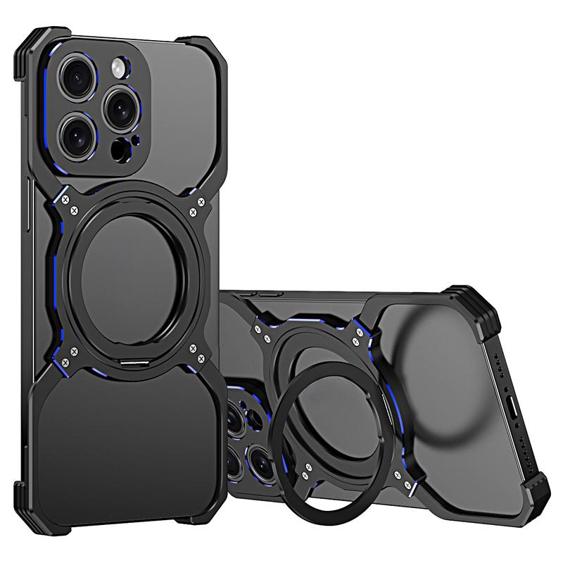 For iPhone 13 Pro Bumper Case Compatible with MagSafe Rotation Kickstand Metal Frameless Phone Cover